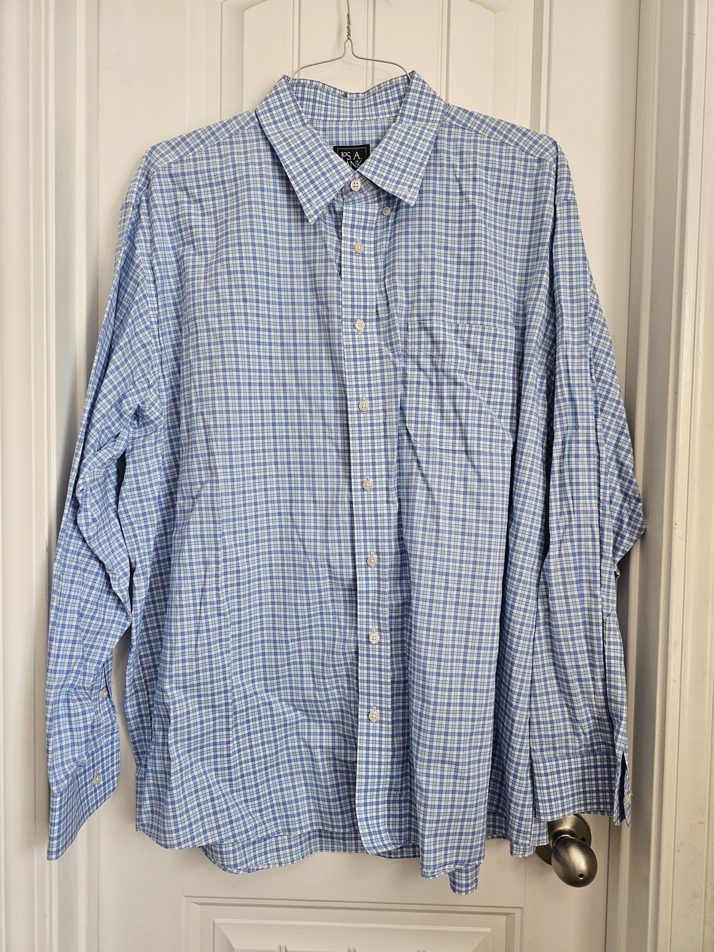 Jos A. Bank Traveler Classic Blue Plaid Button-Down Dress Shirt - Men